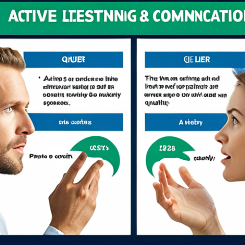Home 18 **
A clear and concise infographic illustrating the importance of active listening in communication. The infographic should include visuals representing focusing on the speaker, asking questions, and showing empathy. Style: Clean, modern, and professional. Colors: Blues, greens, and whites.
**