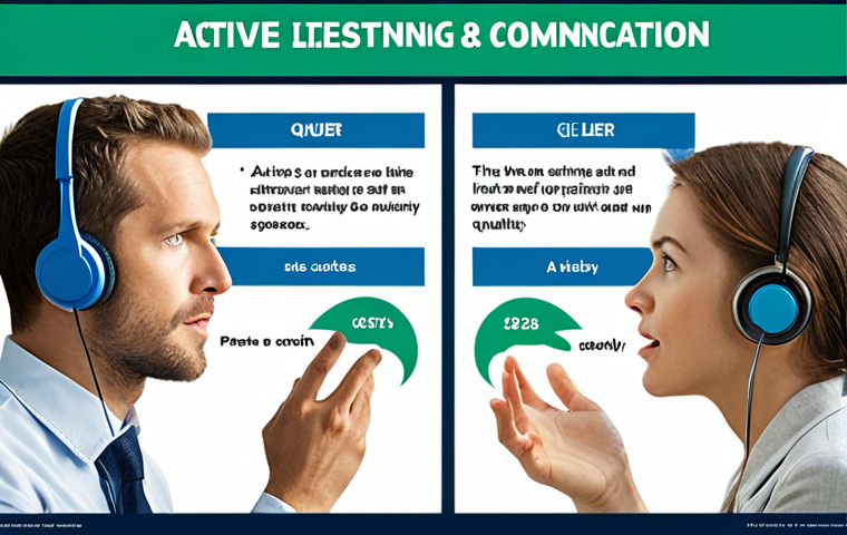 **
A clear and concise infographic illustrating the importance of active listening in communication. The infographic should include visuals representing focusing on the speaker, asking questions, and showing empathy. Style: Clean, modern, and professional. Colors: Blues, greens, and whites.
**