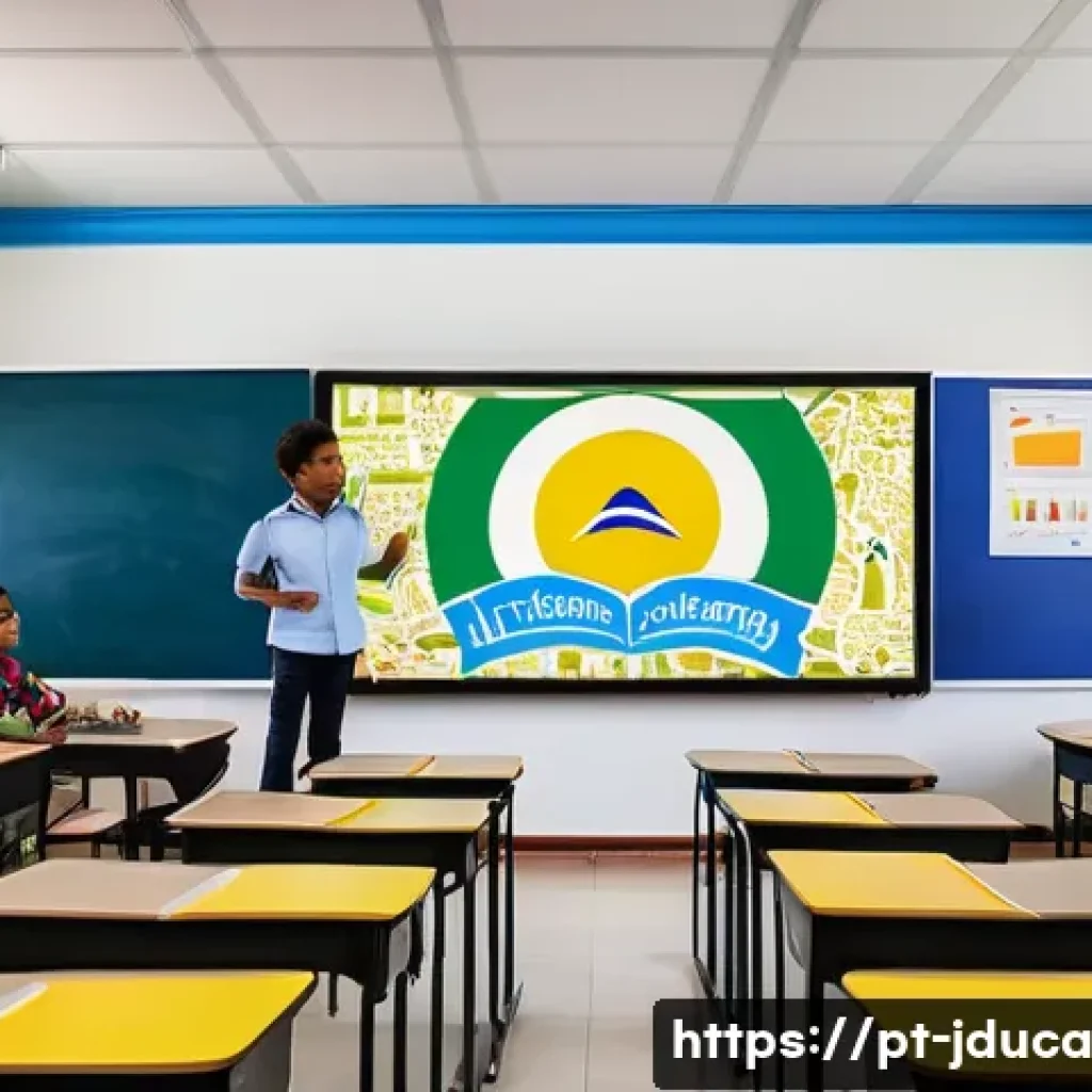 크리에이티브한 교육적 콘텐츠 만들기 - A vibrant classroom scene in a Brazilian school where diverse students engage enthusiastically with ...