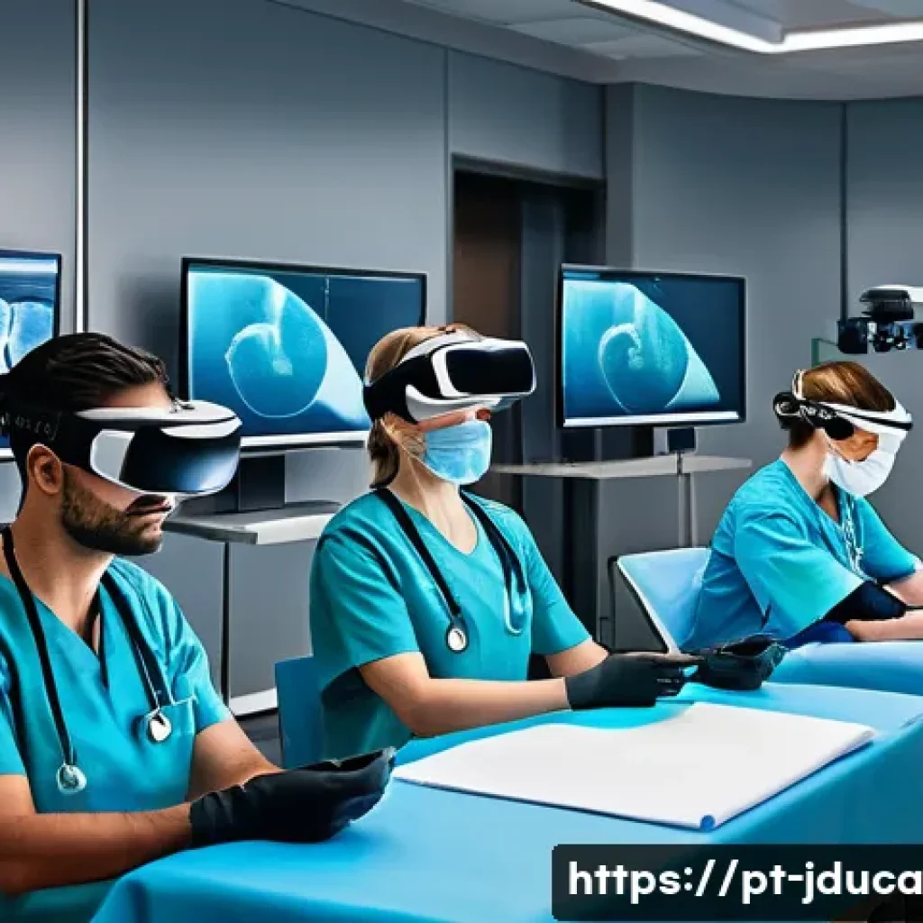 교육 콘텐츠의 시뮬레이션 활용 - A detailed, realistic classroom scene showing diverse adult students actively engaged in a medical s...