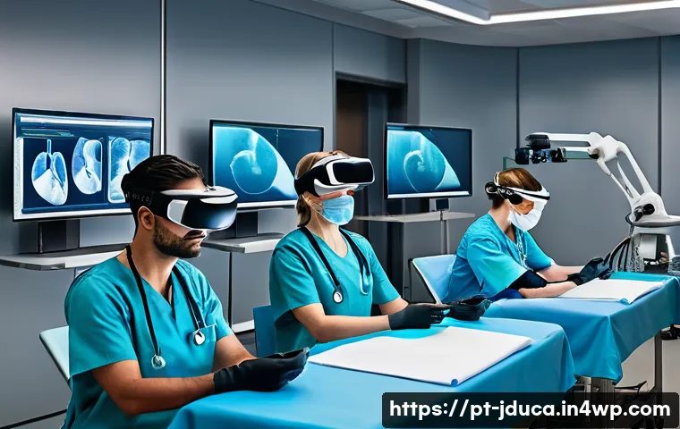 교육 콘텐츠의 시뮬레이션 활용 - A detailed, realistic classroom scene showing diverse adult students actively engaged in a medical s...