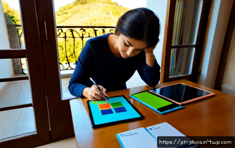 Home 17 지속적 학습을 위한 콘텐츠 설계 방법 - Photorealistic home office scene in Portugal, a focused middle-aged Portuguese educator arranging co...